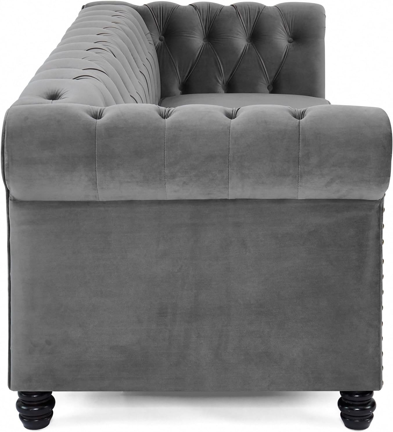 Home Detail Chesterfield Sofa Velvet Upholstered Couch in 2 Seater or 3 Seater Fabric Sofa in Grey, Blue, Black, Green, Gold (3 Seater, Grey)