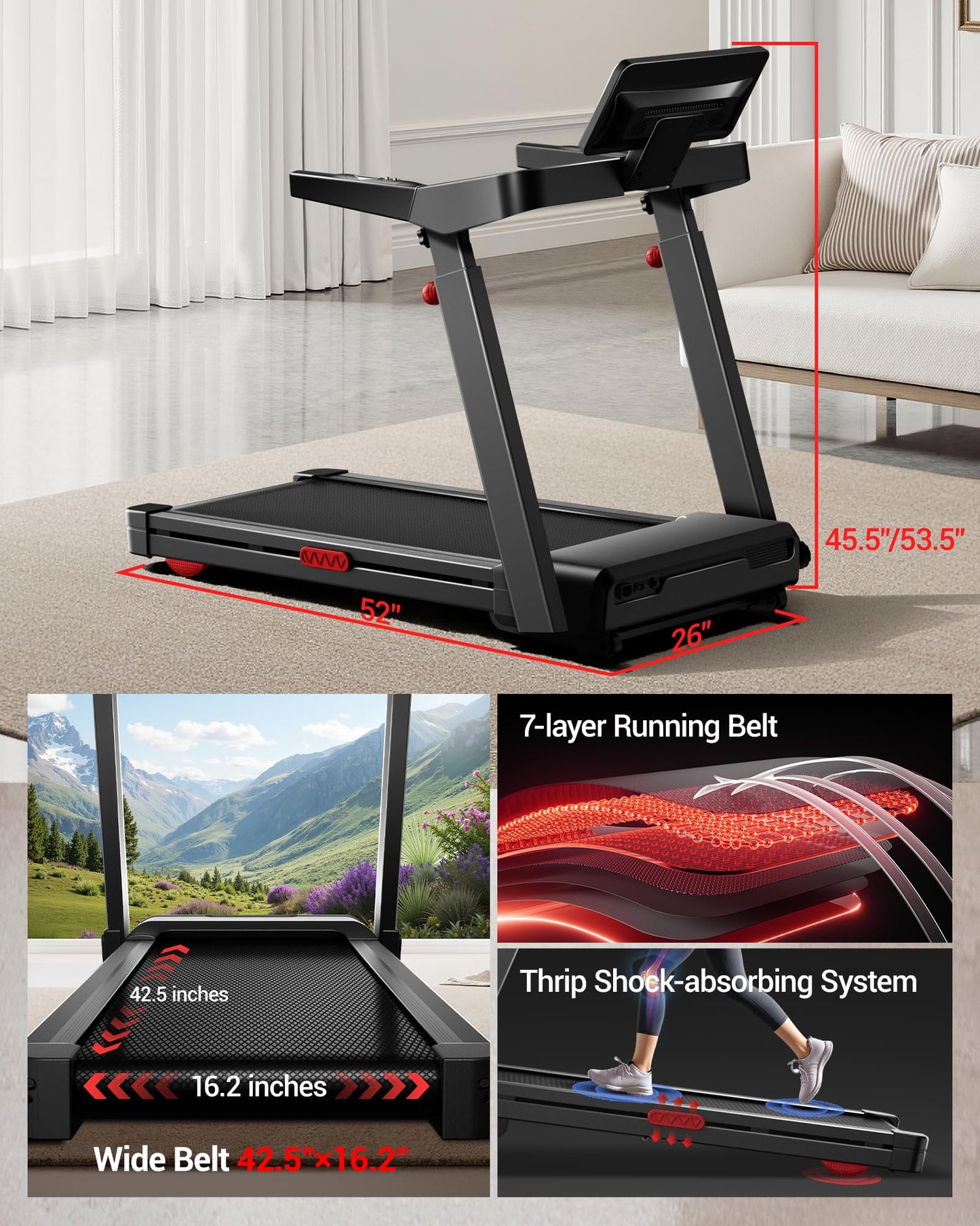 Heavy Duty Folding Treadmill with 20% Auto Incline & LED Touch Display