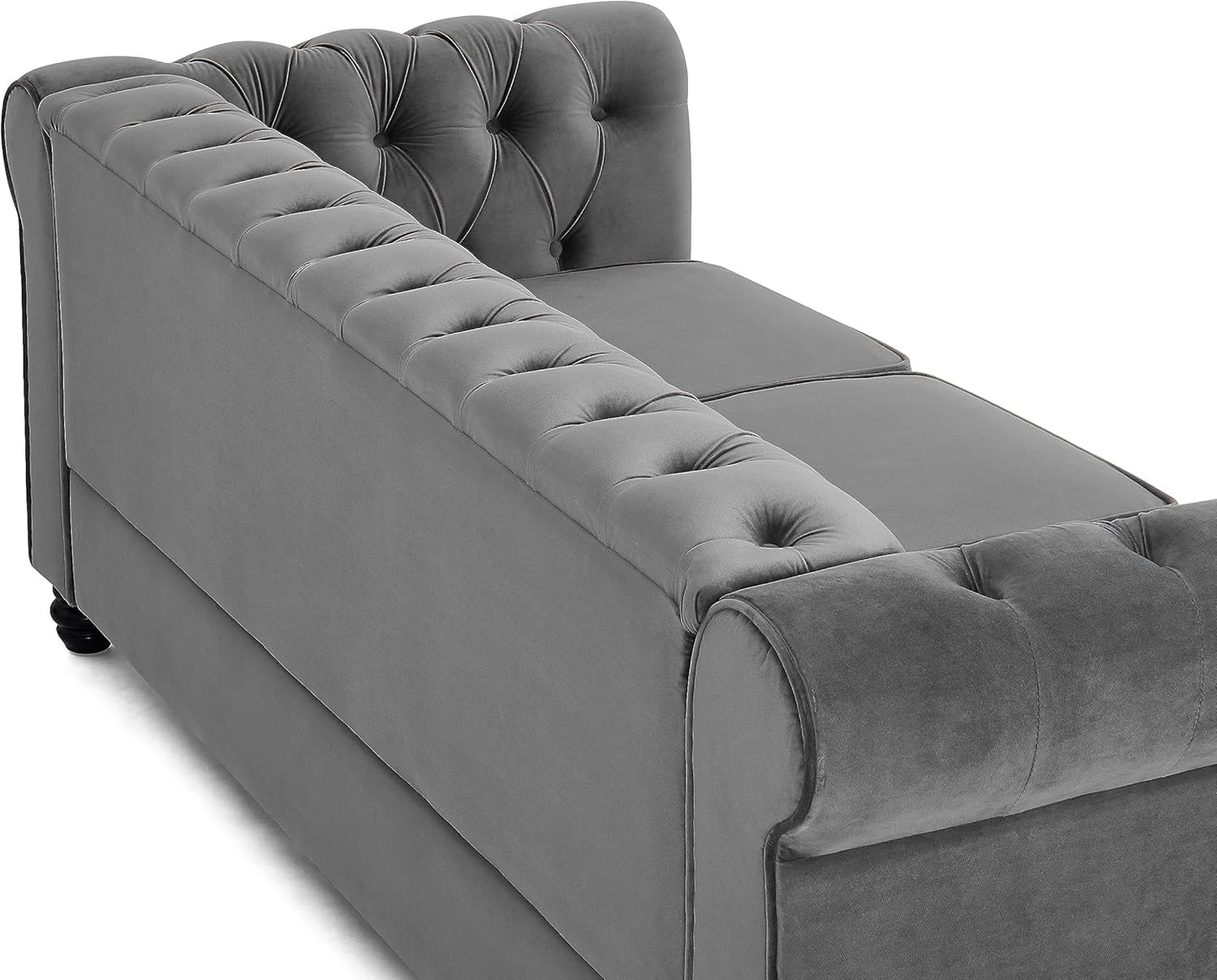 Home Detail Chesterfield Sofa Velvet Upholstered Couch in 2 Seater or 3 Seater Fabric Sofa in Grey, Blue, Black, Green, Gold (3 Seater, Grey)